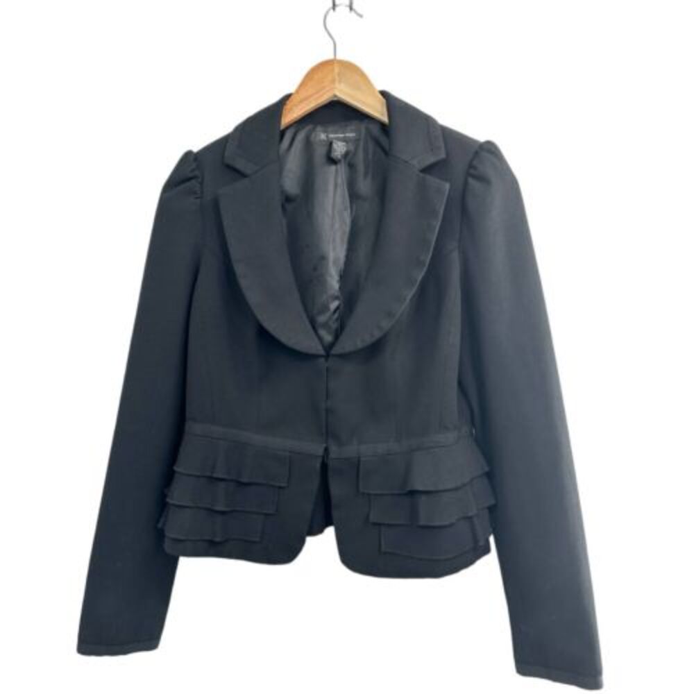INC International Concepts‎ Black Cropped Ruffle Blazer Size 4
